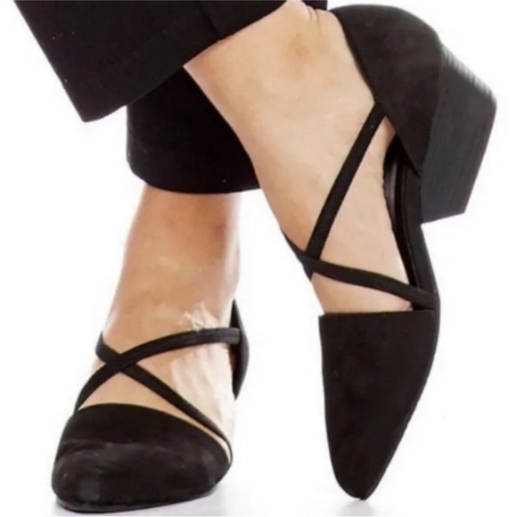 Eileen Fisher Black Heels Poet Suede Criss Cross Pump